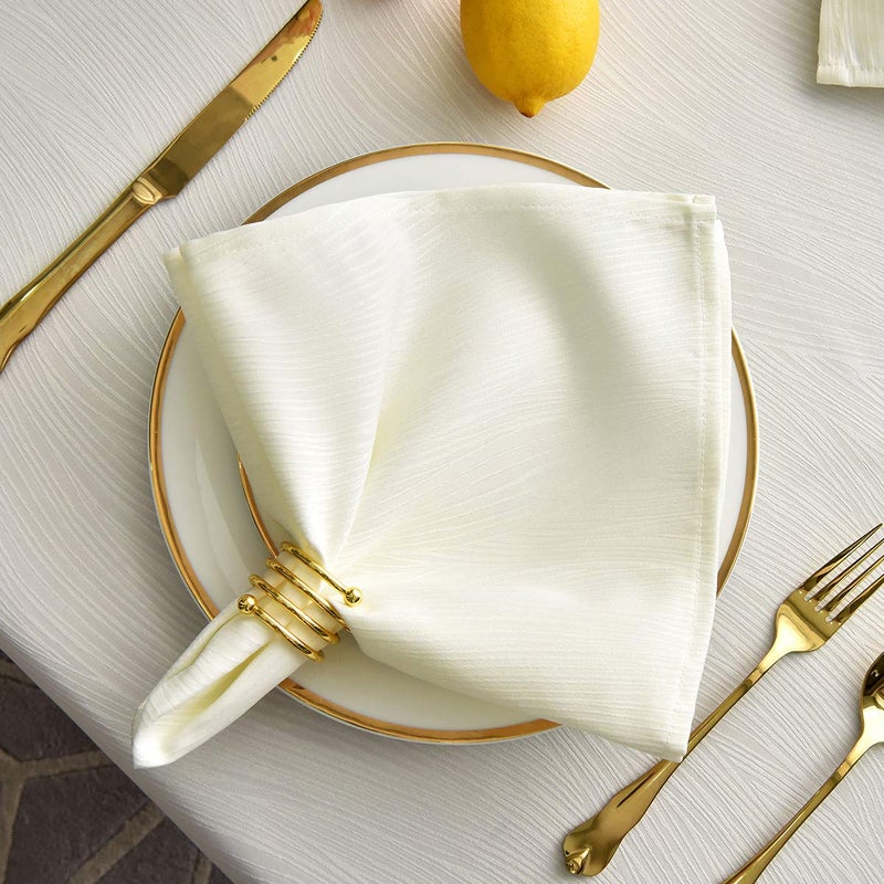 maxmill Jacquard Cloth Napkin 20 x 20 Inch Swirl Pattern Solid Washable Polyester Dinner Napkins Set of 4 with Hemmed Edges Great for Family Holiday Dinners Weddings Parties and Banquets Ivory - Image 3